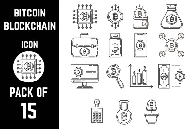 Bitcoin or Crypto Currency blockchain icon pack bundle lineart vector template