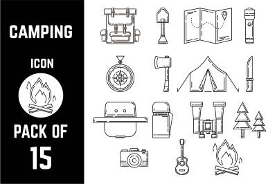 Camping icon pack bundle lineart vector template