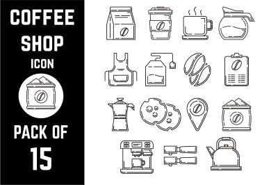 Coffee Shop icon pack bundle lineart vector template