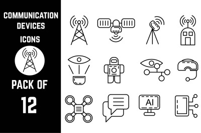 Communication Devices icon pack bundle lineart vector template