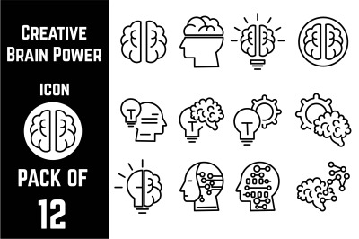 Creative Brain Idea Power icon pack bundle lineart vector template