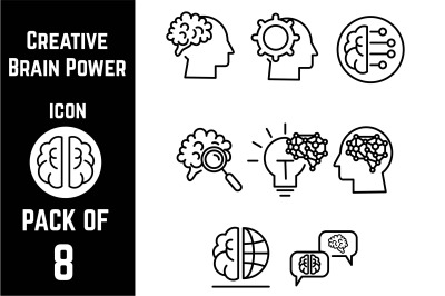 Creative Brain Idea Power icon pack bundle lineart vector template