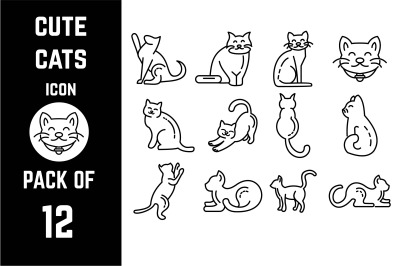 Cute Cats icon pack bundle lineart vector template