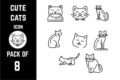 Cute Cats icon pack bundle lineart vector template