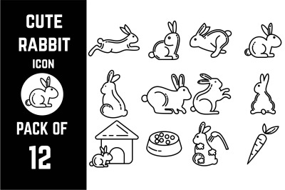 Cute Rabbit icon pack bundle lineart vector template