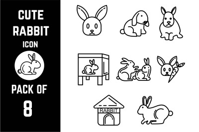 Cute Rabbit icon pack bundle lineart vector template