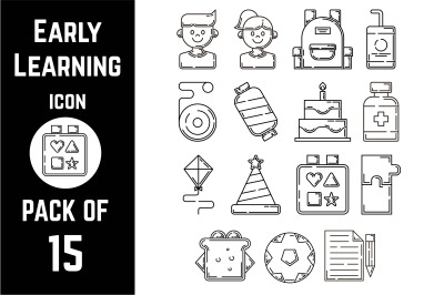 Early age learning toys icon pack bundle lineart vector template