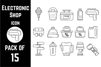 Electronic Shop icon pack bundle lineart vector template