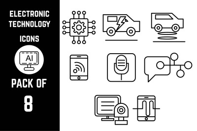 Electronic technology or devices icon pack bundle lineart vector template