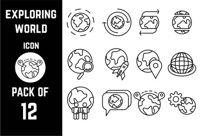 Exploring world icon pack bundle lineart vector template