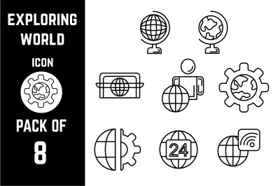 Exploring world icon pack bundle lineart vector template