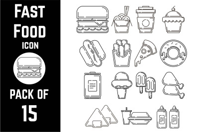 Fast Food icon pack bundle lineart vector template