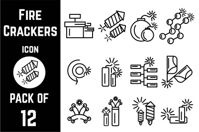 Fire Crackers or Fireworks icon pack bundle lineart vector template