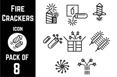 Fire Crackers or Fireworks icon pack bundle lineart vector template