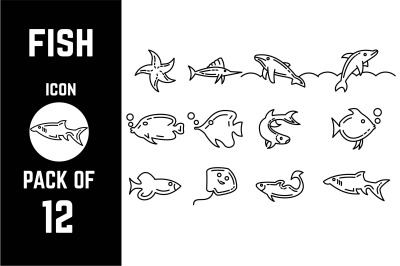 Fish icon pack bundle lineart vector template