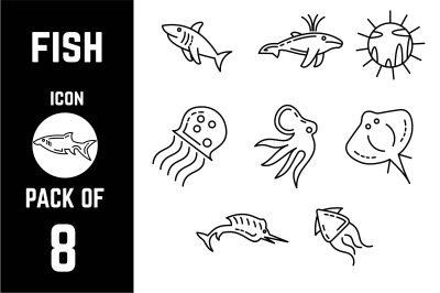 Fish icon pack bundle lineart vector template