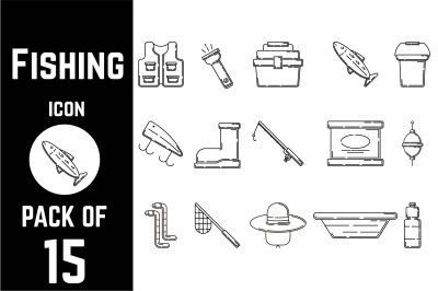 Fishing tools icon pack bundle lineart vector template