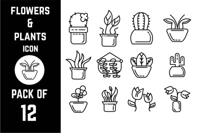 Flowers and plants icon pack bundle lineart vector template