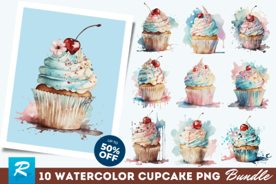 Watercolor Cupcake Clipart Bundle