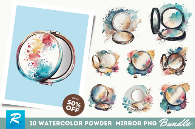 Watercolor Face Powder Mirror Clipart Bundle