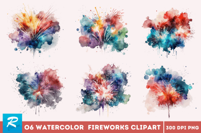 Watercolor Fireworks Clipart Bundle