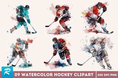 Watercolor Hockey Clipart Bundle