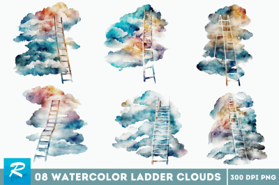 Watercolor Ladder Clouds Clipart Bundle