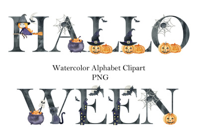 Watercolor halloween alphabet.