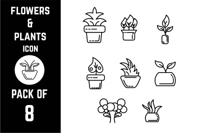 Flowers and plants icon pack bundle lineart vector template