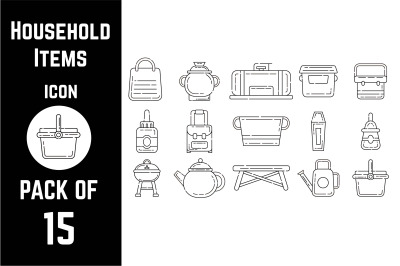 Household items icon pack bundle lineart vector template