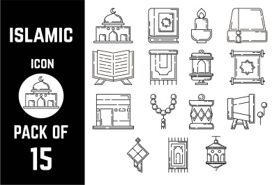 Islamic traditional Holy Objects icon pack bundle lineart vector template