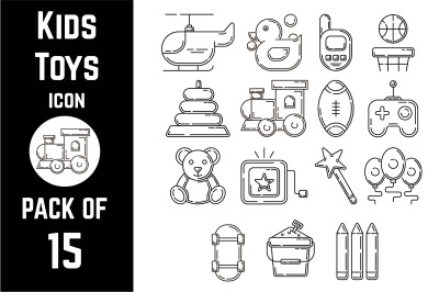 Kids toys icon pack bundle lineart vector template