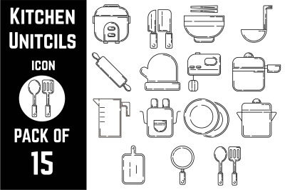 Kitchen Items icon pack bundle lineart vector template