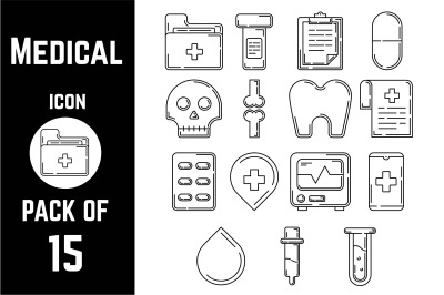 Medical items icon pack bundle lineart vector template