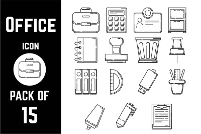 Office items icon pack bundle lineart vector template