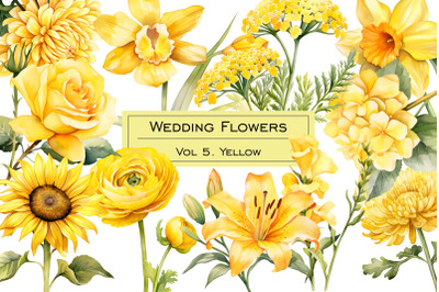 Watercolor yellow wedding flowers clipart. Yellow flower clip art.