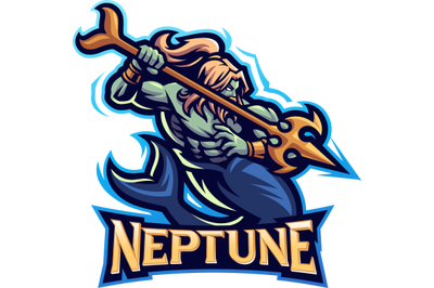 Neptune holding a trident esport mascot logo