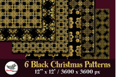 Black and Gold Christmas Seamless Patterns