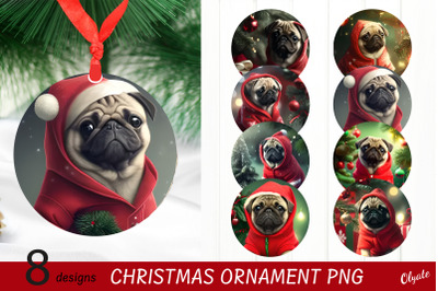 3D Pug Christmas Ornament Bundle. Dog Ornament PNG