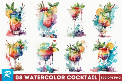 Watercolor Cocktail Clipart Bundle