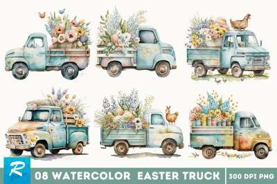 Watercolor Easter Truck Clipart Bundle