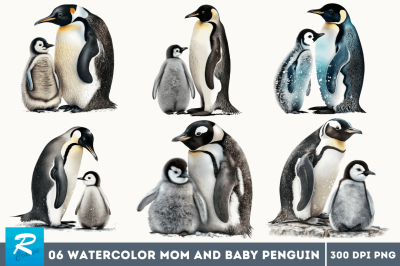 Mom and Baby Penguin Clipart Bundle