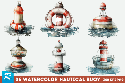 Watercolor Nautical Buoy Clipart Bundle