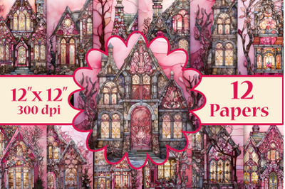 Stained Glass House digital papers, Victorian House Papers