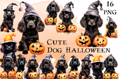 Cute Dog Halloween &amp; Pumpkin Clipart PNG