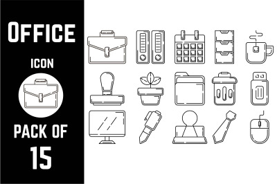 Office items icon pack bundle lineart vector template