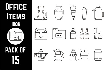 Office items icon pack bundle lineart vector template