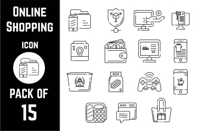 Online Shopping icon pack bundle lineart vector template