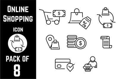 Online Shopping icon pack bundle lineart vector template