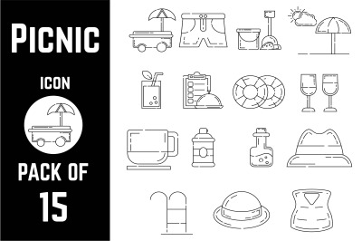 Picnic items or products icon pack bundle lineart vector template